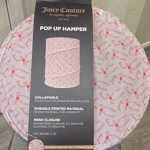 Juicy Couture Home Signature Logo  Heart Bow Pop Up Hamper - Picture 3 of 6